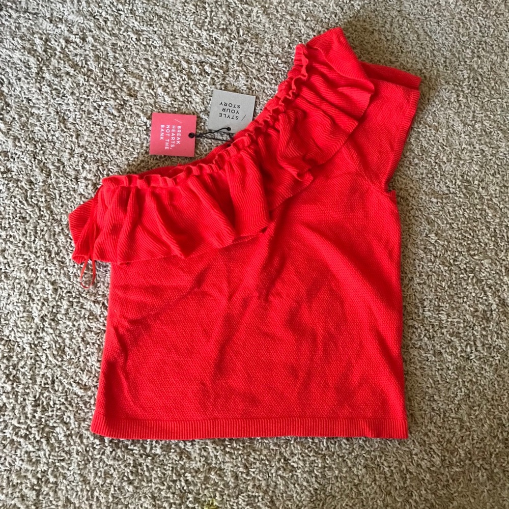 NWT K/lab RedOrange One Shoulder Sweater